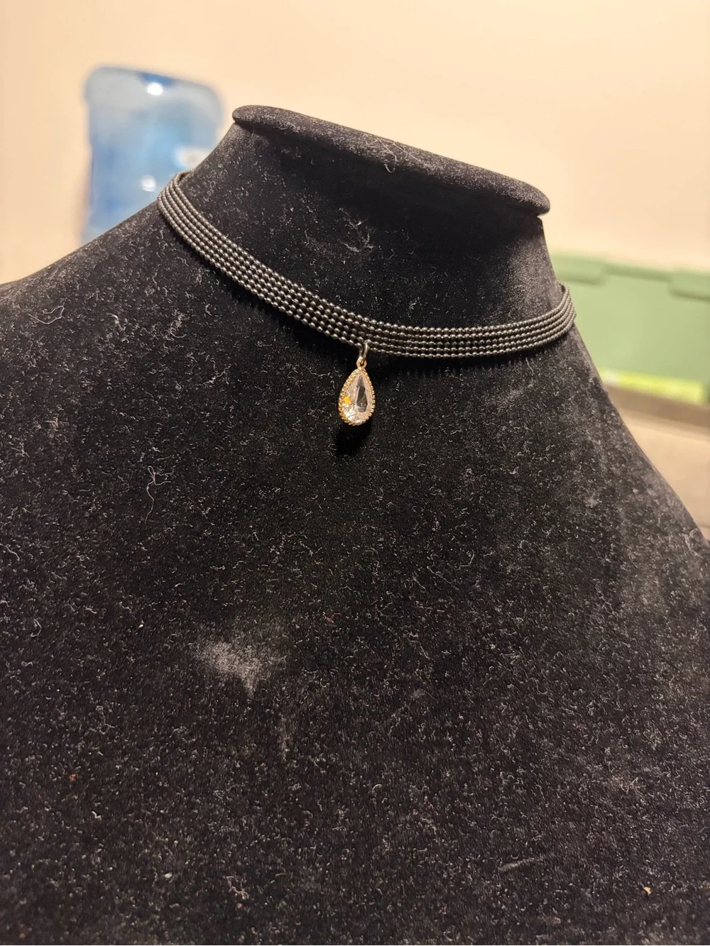 Black Multi-Strand Choker Necklace with Gold Teardrop Pendant - Picture 1 of 3